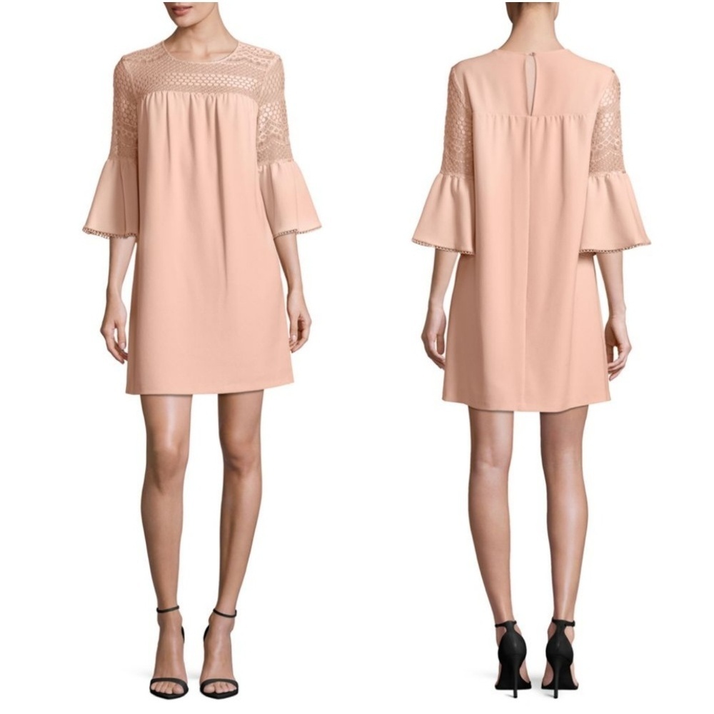 Nanette Lepore Blush Crepe Lace Yoke Shift Dress 2